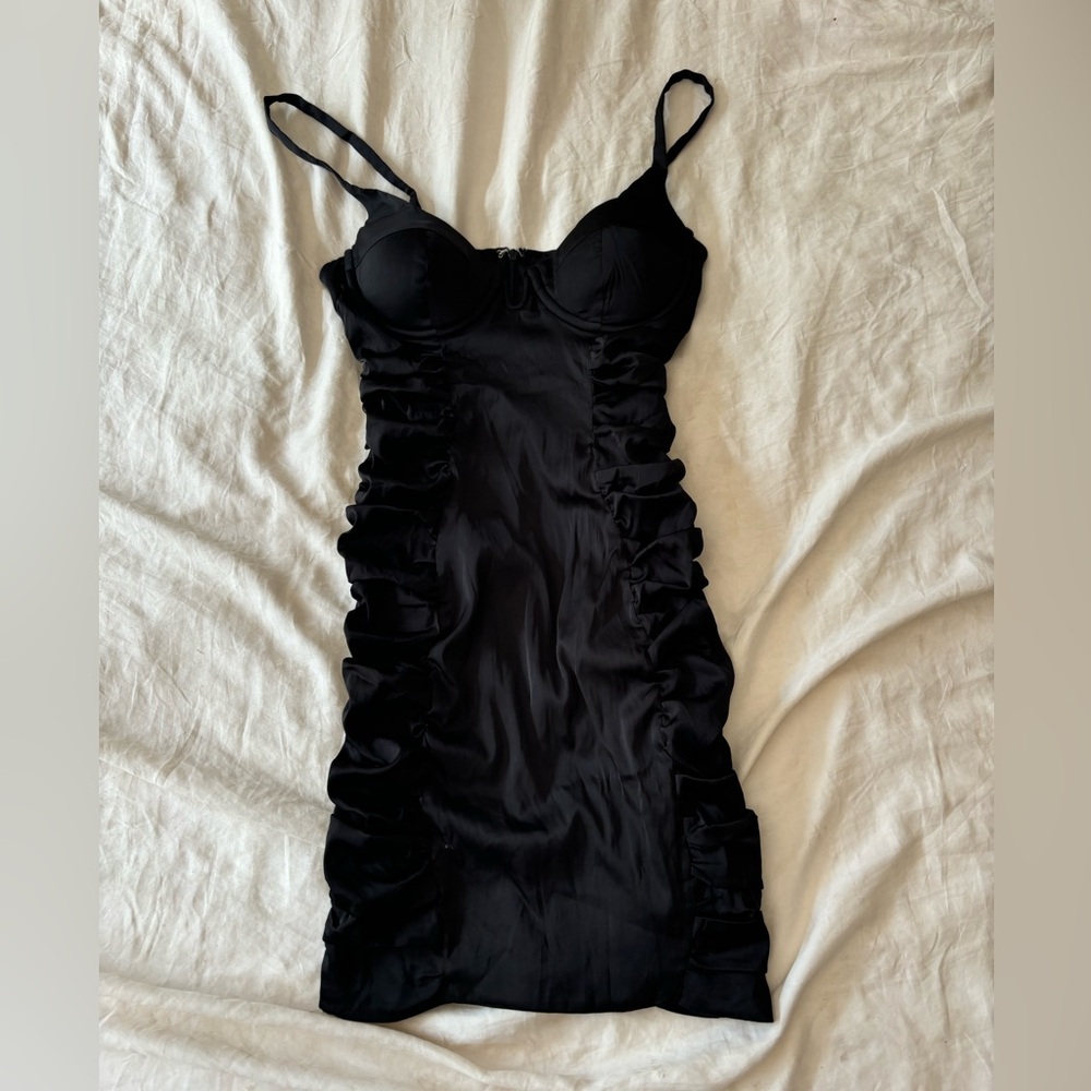 Oh polly mini black satin dress